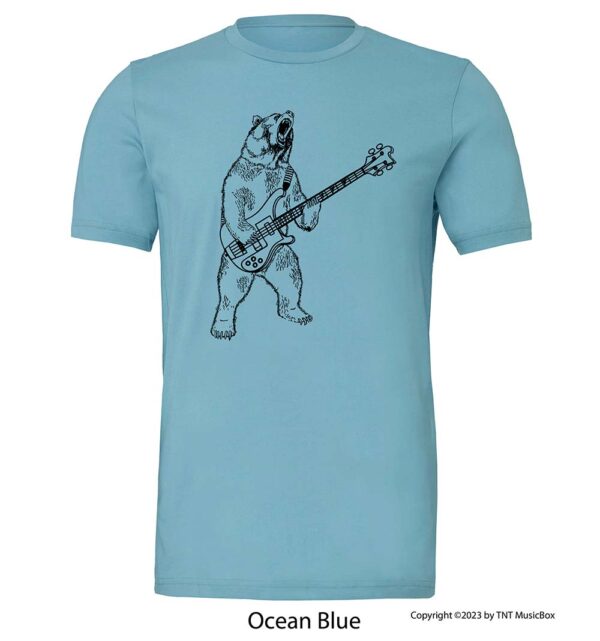 Bear Playing Bass on an Ocean Blue T-shirt