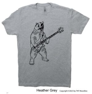 Bear Playing Bass on a Heather Grey T-shirt