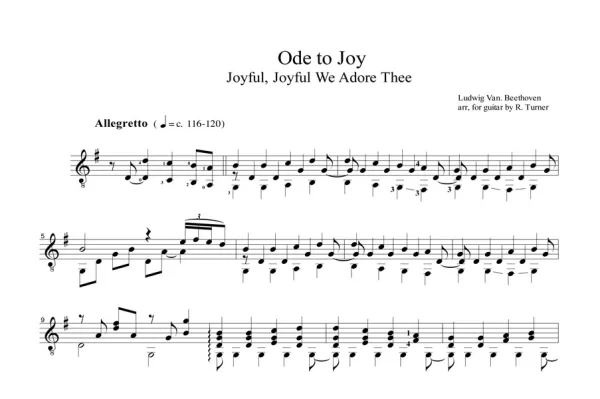 Ode to Joy arranged for guitar