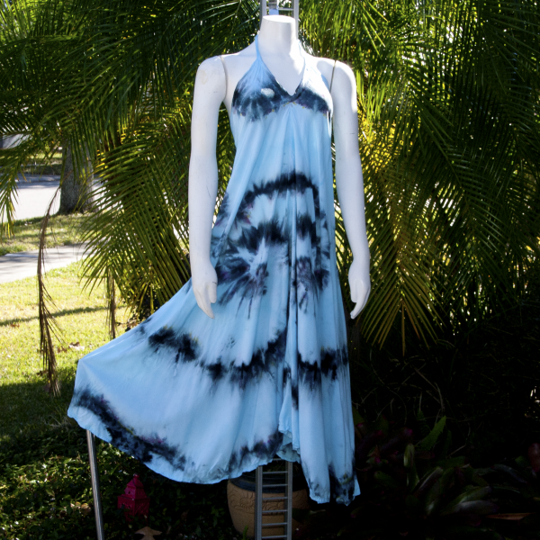 Halter Dress, Rayon, Light Turquoise and Black