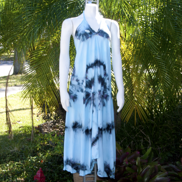 Halter Dress, Rayon, Light Turquoise and Black