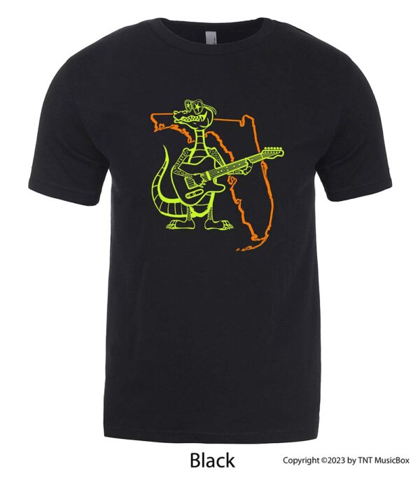 Gator playing guitar on Black Tee