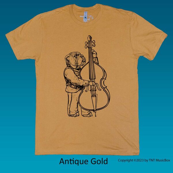 Bulldog Playing Bass Viol on Antique Gold Tee