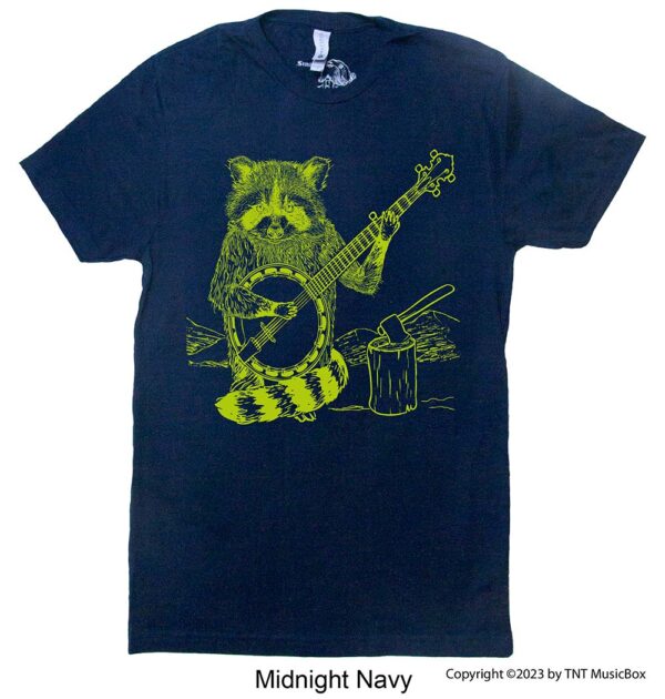 Racoon Playing Banjo on a Navy Tee
