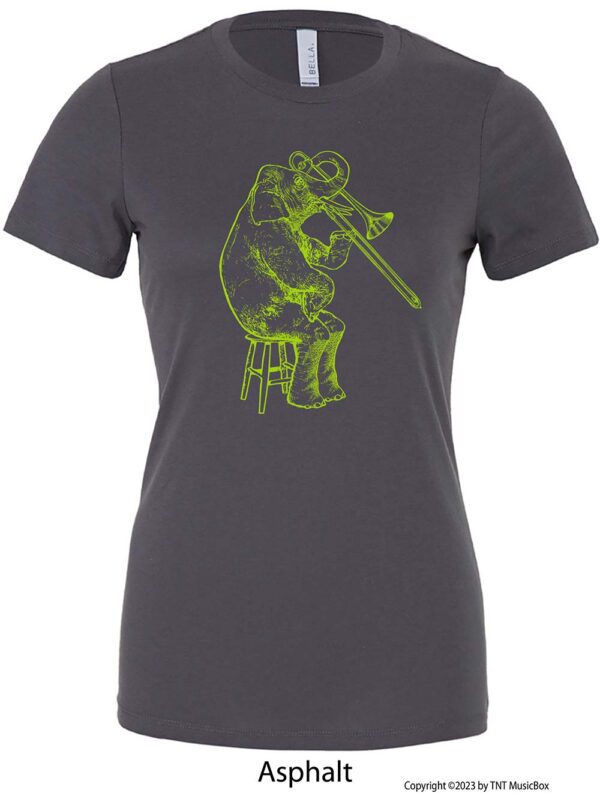 Elephant playing Trombone on an Asphalt T-shirt.