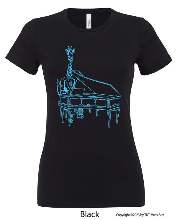 Giraffe Playing Piano on a Black Shirt