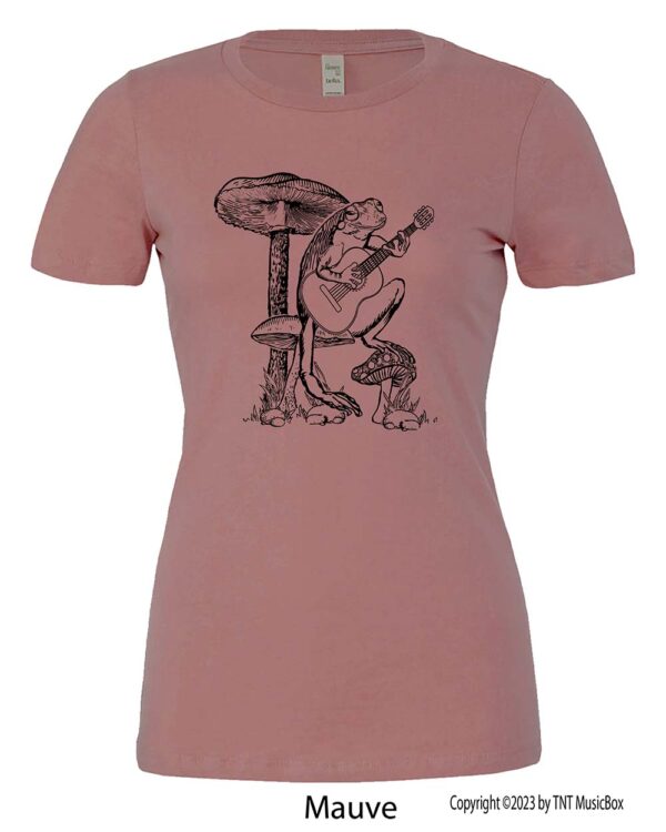 Frog Playing Guitar on a Mauve T-shirt