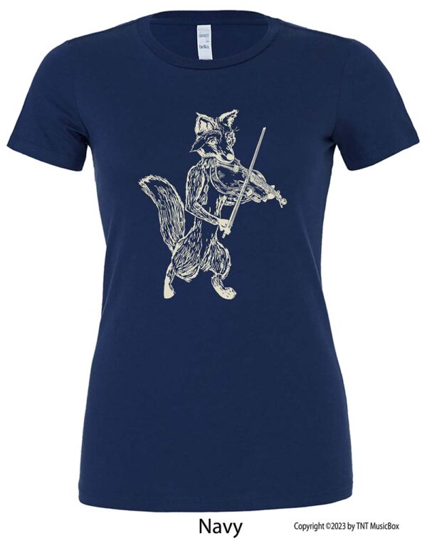 Fox Playing violin on a Navy T-shirt