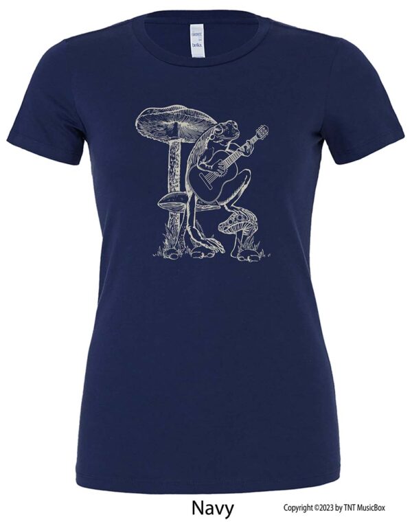 Frog Playing Guitar on a Navy T-shirt