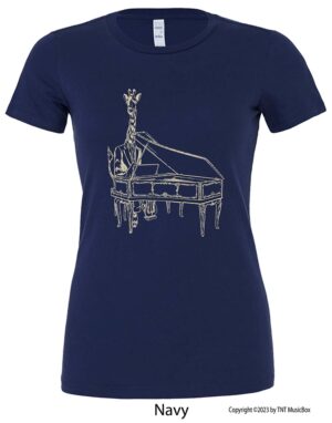 Giraffe Playing Piano on a Navy Shirt
