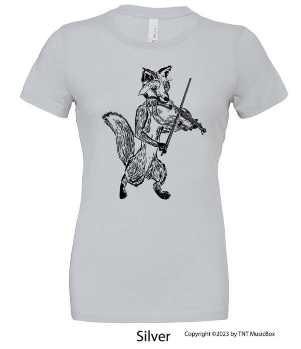 Fox Playing violin on a Silver T-shirt