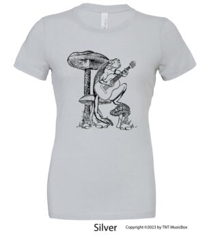 Frog Playing Guitar on a Silver T-shirt