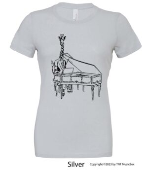 Giraffe Playing Piano on a Silver Shirt