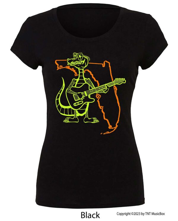 Gator playing guitar on Black Tee