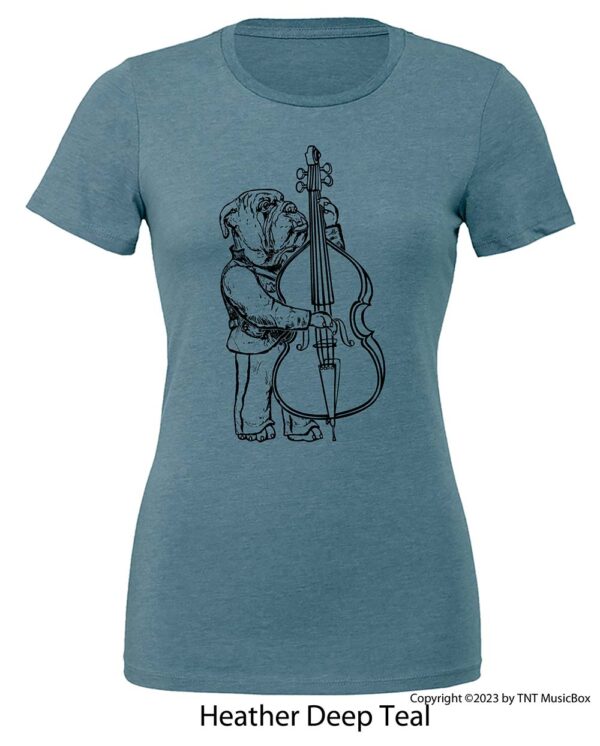 Bulldog Playing Bass Viol onHeather Deep Teal Tee