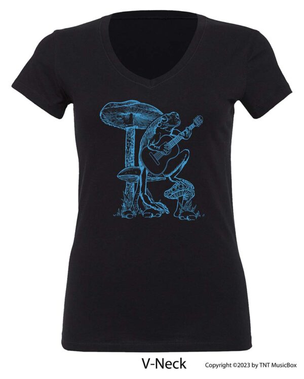 Frog Playing Guitar on a V-Neck T-shirt