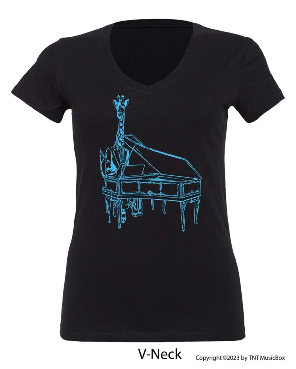 Giraffe Playing Piano on a V-Neck Shirt