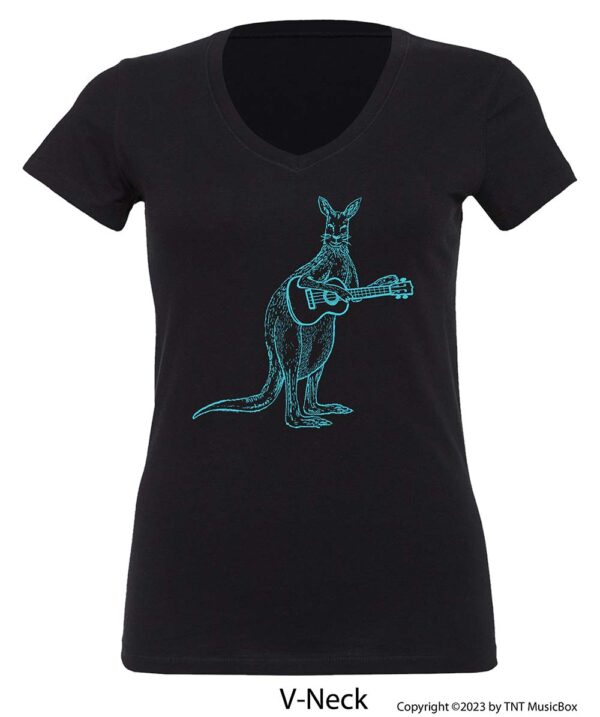 Kangaroo Playing Ukulele on a V-Neck shirt