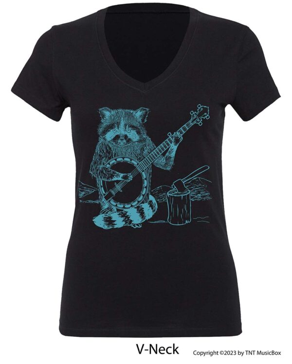 Racoon Playing Banjo on a V-Neck Tee