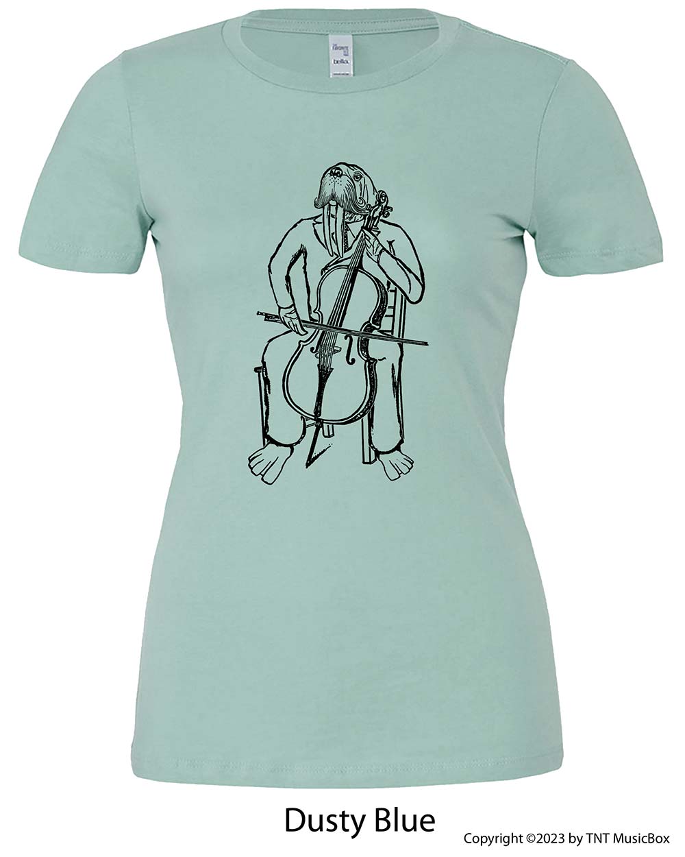 Walrus playing cello on Dusty Blue Tee