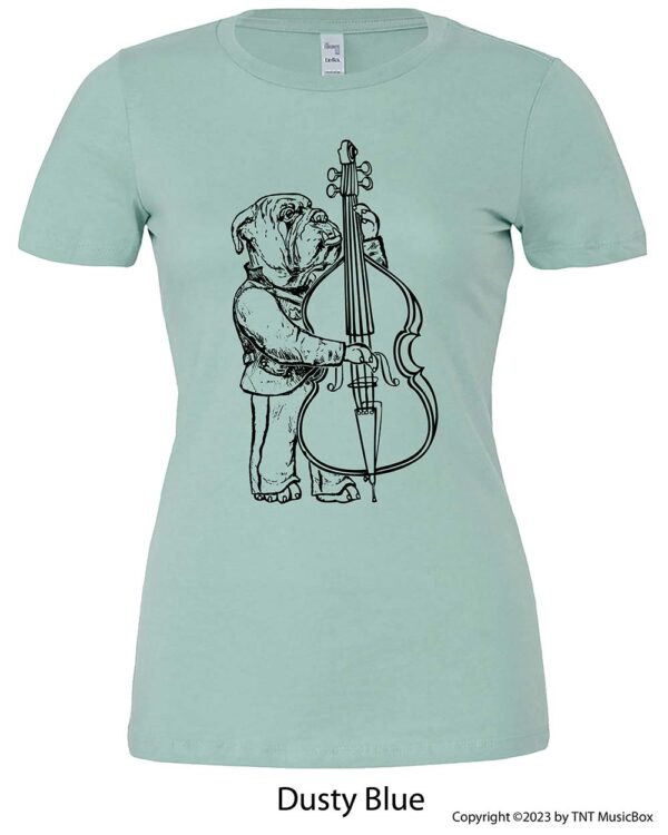 Bulldog Playing Bass Viol on Dusty Blue Tee