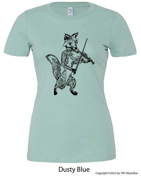 Fox Playing violin on a Dusty Blue T-shirt