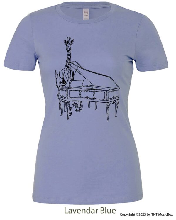 Giraffe Playing Piano on a Lavender Blue Shirt