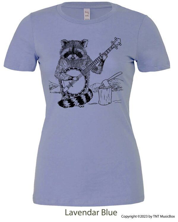 Racoon Playing Banjo on a Lavender Blue Tee