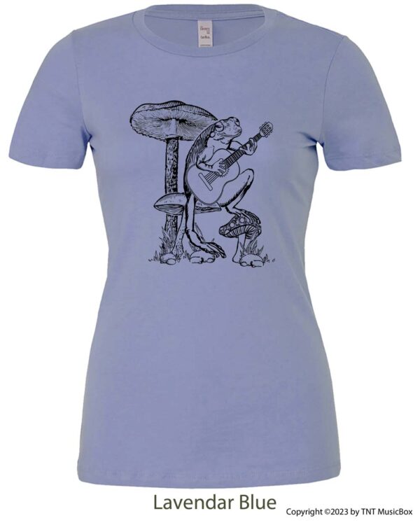 Frog Playing Guitar on a Lavender Blue T-shirt