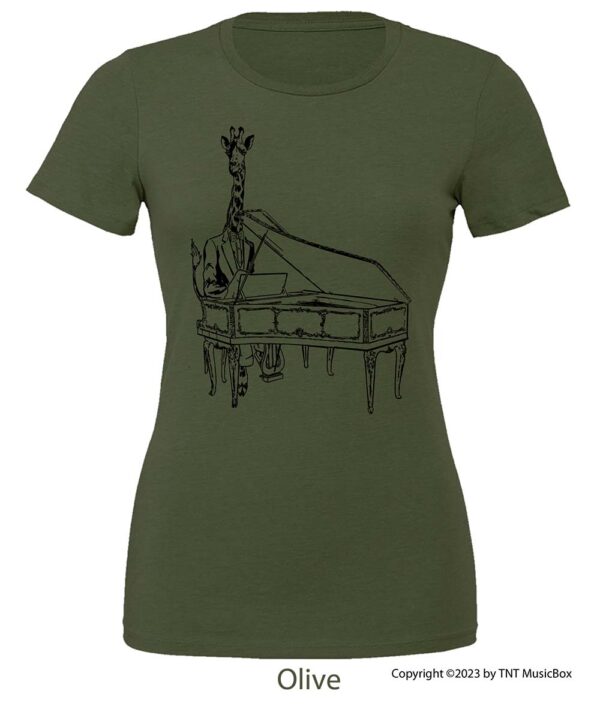 Giraffe Playing Piano on an Olive Shirt