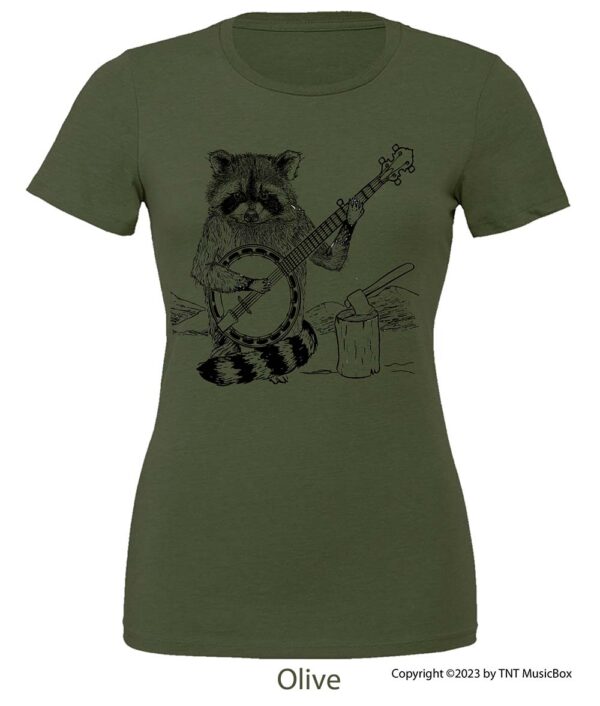 Racoon Playing Banjo on an Olive Tee
