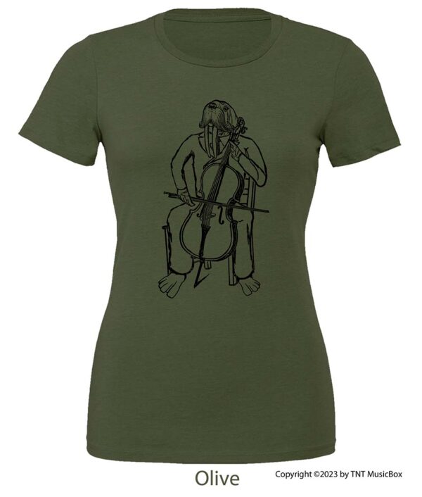 Walrus playing cello on Olive Tee