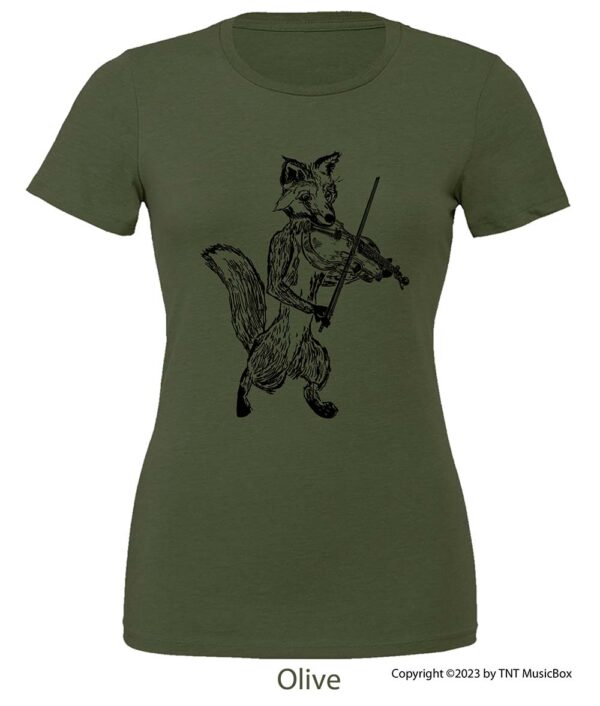 Fox Playing violin on an olive T-shirt