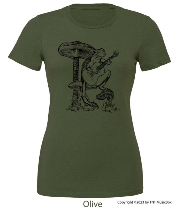 Frog Playing Guitar on an Olive T-shirt