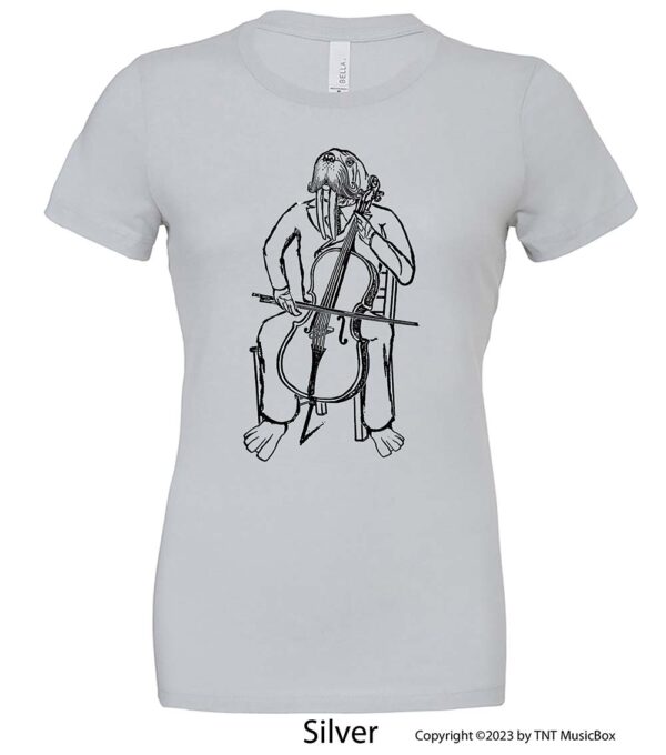 Walrus playing cello on Silver Tee