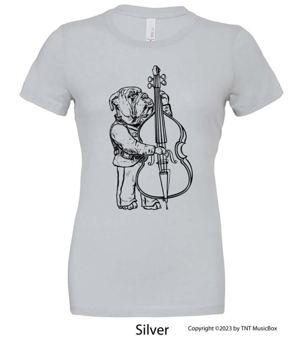 Bulldog Playing Bass Viol on Silver Tee