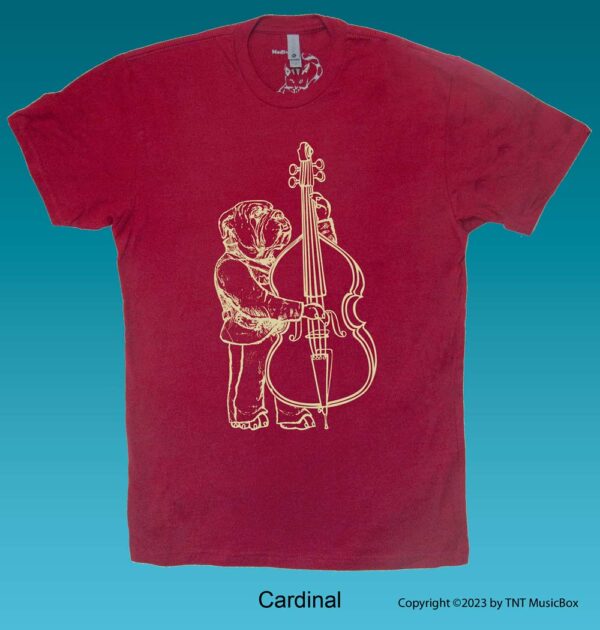 Bulldog Playing Bass Viol on Cardinal Tee