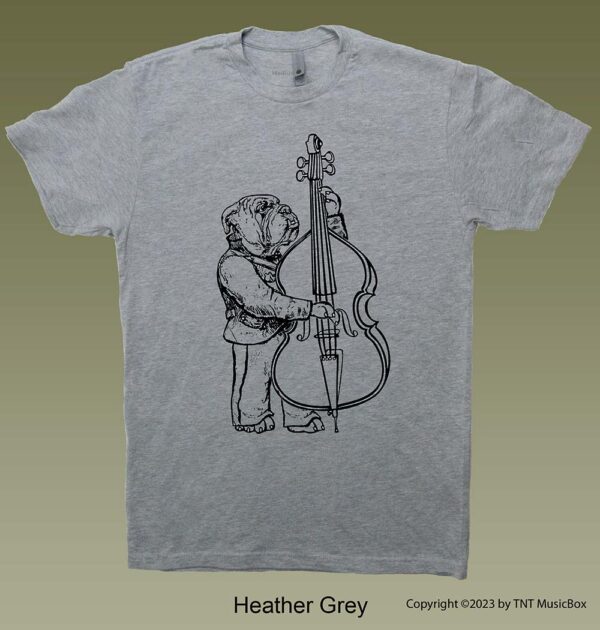 Bulldog Playing Bass Viol on Heather Grey Tee