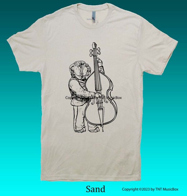 Bulldog Playing Bass Viol on Sand Tee