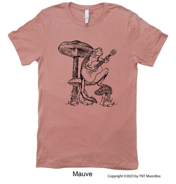 Frog Playing Guitar on a Mauve Tee Shirt