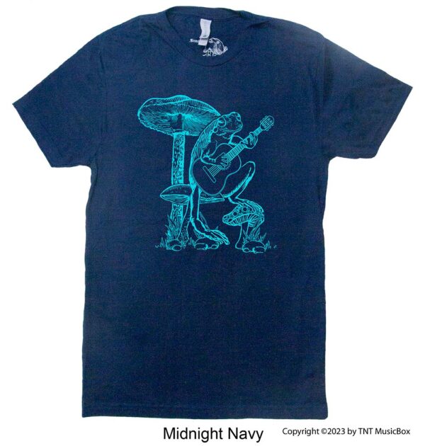 Frog Playing Guitar on an Olive Tee Shirt