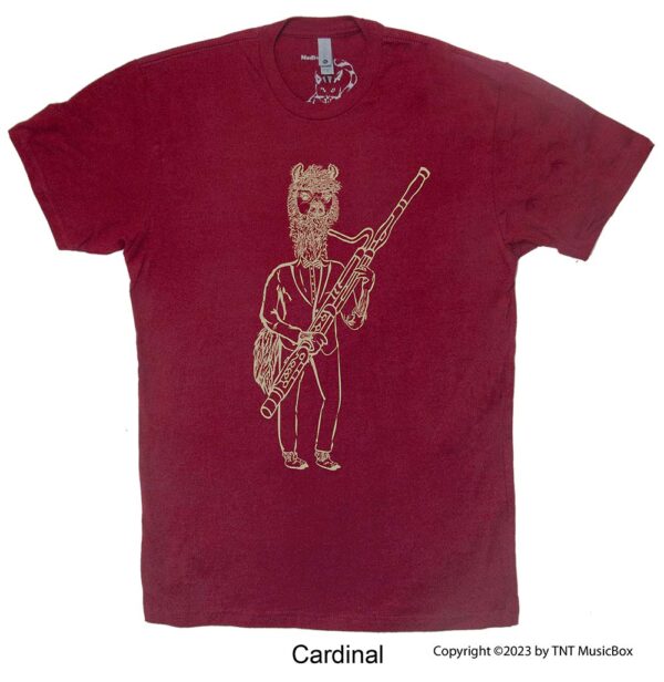 Llama Playing Bassoon on a Cardinal T-shirt