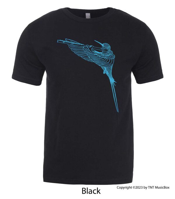 Hummingbird Playing Flute on a V-Neck T-Shirt.
