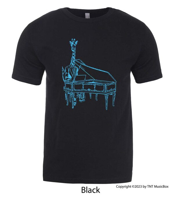Giraffe Playing Piano on a Black Shirt