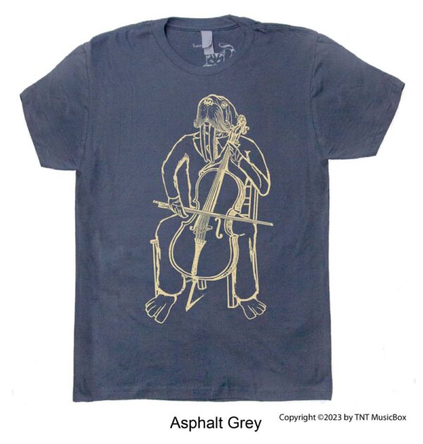 Walrus playing cello on Asphalt Tee