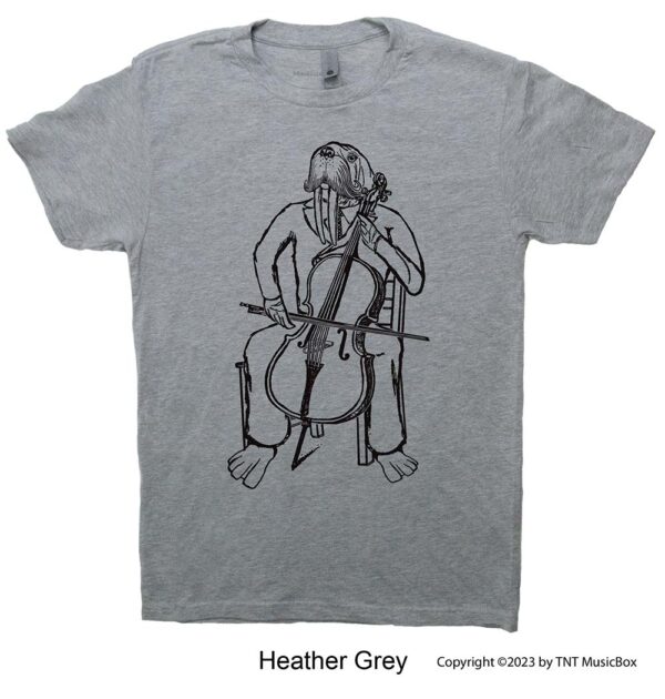 Walrus playing cello on Heather Grey Tee