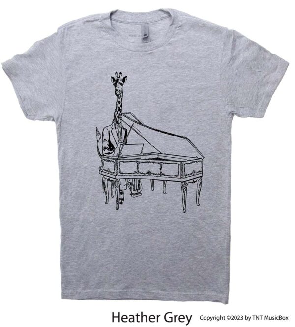 Giraffe Playing Piano on a Heather Grey Shirt