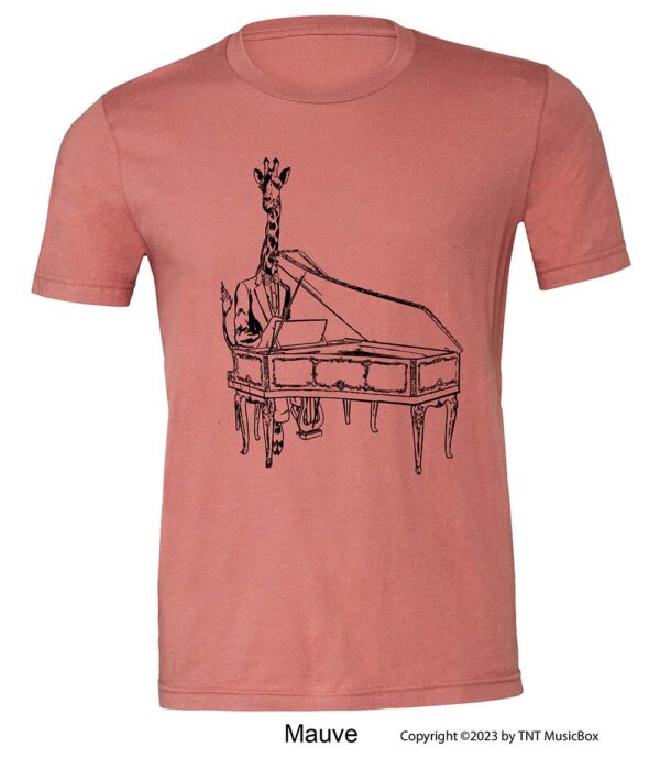 Giraffe Playing Piano on a Mauve Shirt