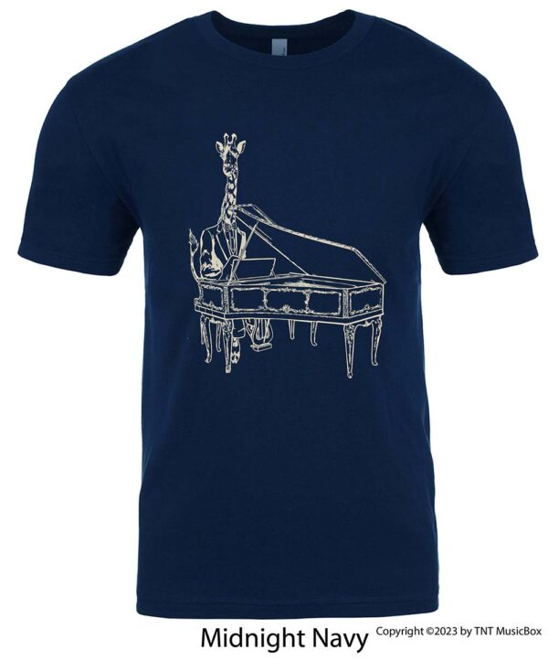 Giraffe Playing Piano on a Navy Shirt