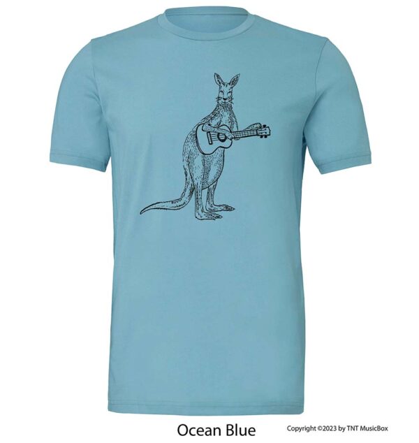 Kangaroo Playing Ukulele on a Ocean Blue shirt